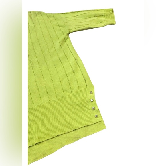 Joseph Ribkoff Lydia V-Neck Knit Top w/ Stud Detail | Lime Green | Size XS - Picture 7 of 7